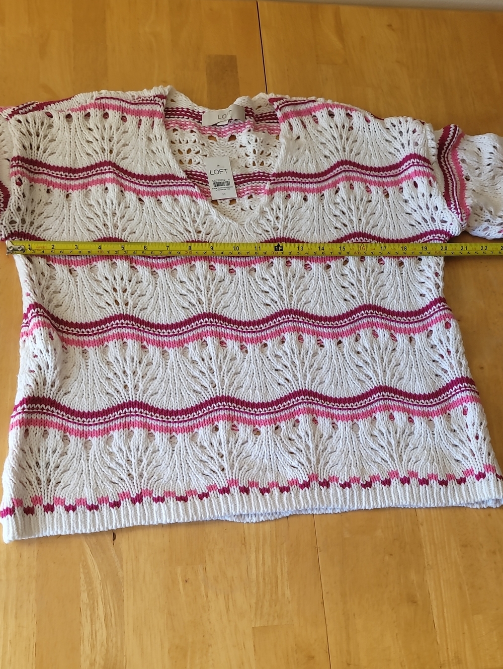 LOFT Cotton Blend Open Stitch V-Neck Sweater - Picture 4 of 10